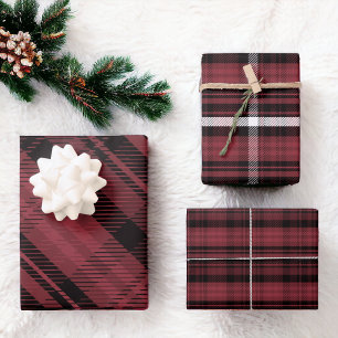 Elegant red Christmas flannel plaid pattern Wrapping Paper Sheet