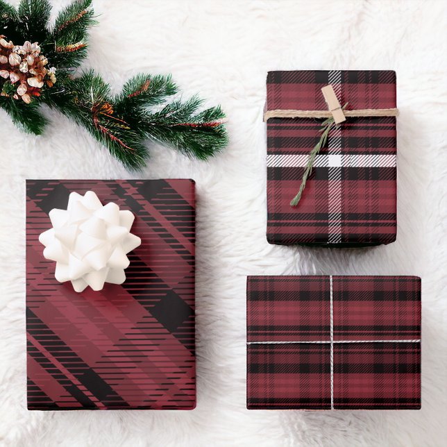 Elegant red Christmas flannel plaid pattern Wrapping Paper Sheet (Elegant red Christmas flannel plaid pattern Wrapping Paper Sheets)