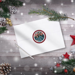 Elegant Red Christmas & Happy New Year Photo Classic Round Sticker