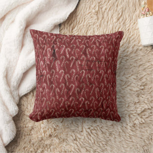 Elegant Red Christmas Holiday Candy Canes Cushion