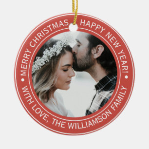 Elegant Red Christmas Monogram Photo Ceramic Tree Decoration