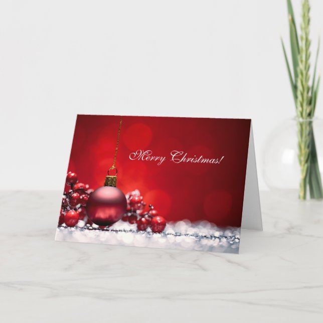 Elegant Red Christmas Ornament Greeting Card (Front)