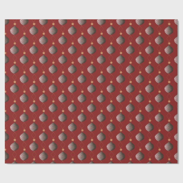 Elegant Red Christmas Ornament Wrapping Paper  (Flat)
