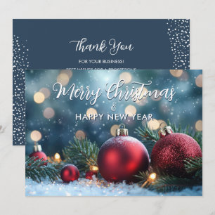 Elegant Red Christmas Ornaments Business Holiday Card