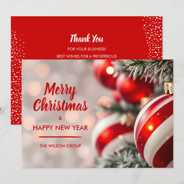 Elegant Red Christmas Ornaments Business Holiday Card (Front/Back)