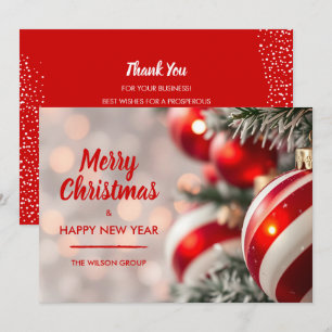 Elegant Red Christmas Ornaments Business Holiday Card
