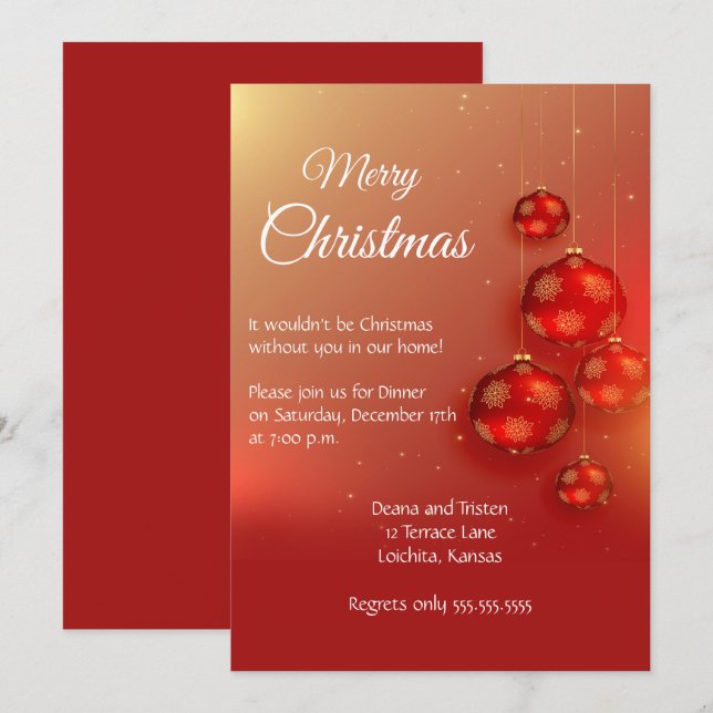Elegant Red Christmas Party Invitation (Front/Back)