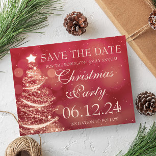 Elegant Red Christmas Party Save The Date Announcement Postcard