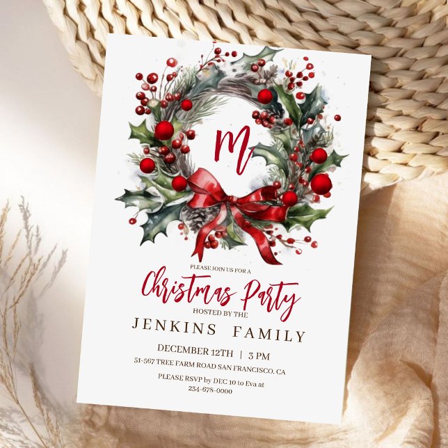 Elegant Red Christmas Party watercolor Invitation (Creator Uploaded)