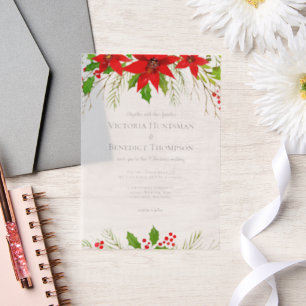 Elegant Red Christmas Poinsettia Floral Wedding Vellum Invitations