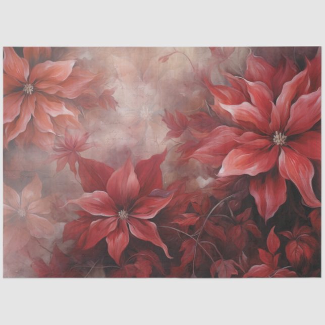 Elegant Red Christmas Poinsettia for Decoupage Tissue Paper (Front)