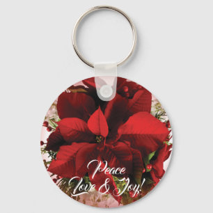 Elegant Red Christmas Poinsettia Key Ring