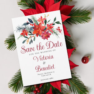 Elegant Red Christmas Poinsettia Save the Date Invitation