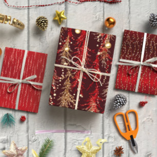 Elegant Red Christmas set of 3 Wrapping Paper Sheet