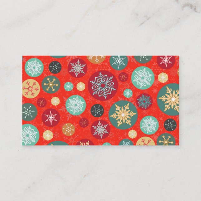 Elegant Red Christmas Snowflake Retro Pattern Business Card (Front)