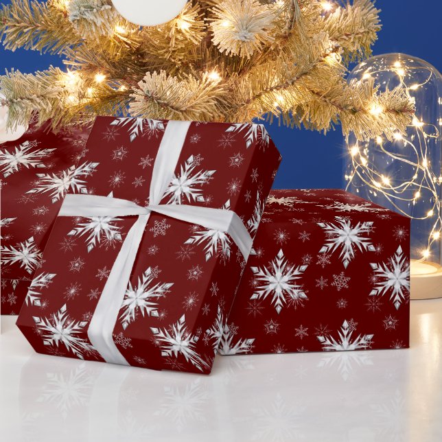 Elegant Red Christmas Snowflake Wrapping Paper (Holidays)