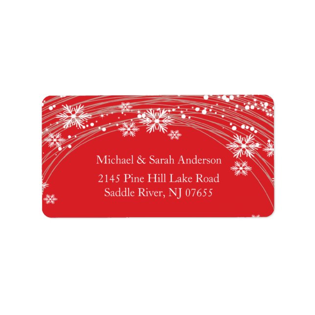 Elegant Red Christmas Snowflakes Address Label (Front)