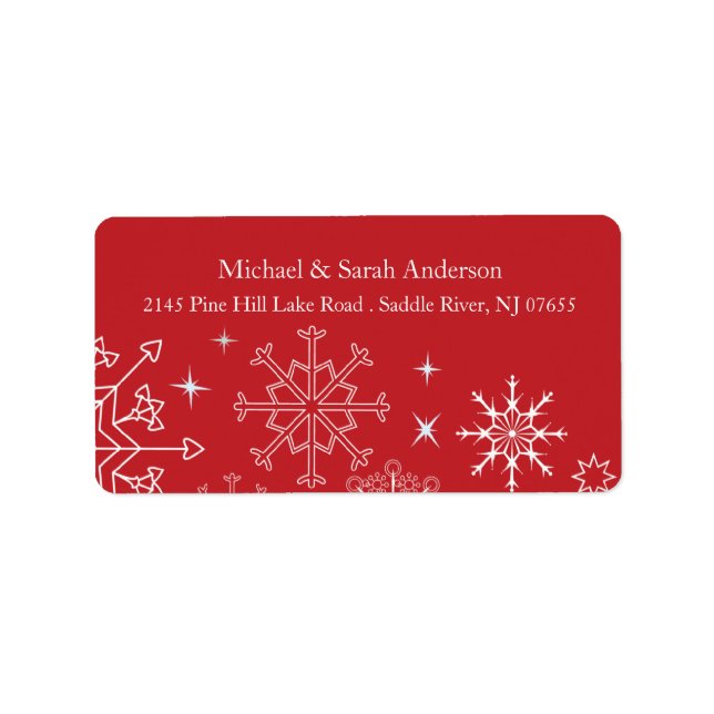 Elegant Red Christmas Snowflakes Address Label (Front)