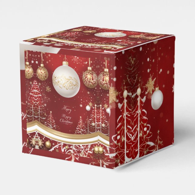 Elegant Red Christmas Tree and Ball Holiday  Favour Box (Front Side)