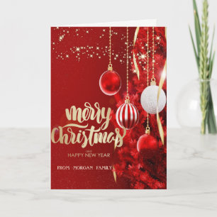 Elegant Red Christmas Tree,Balls Holiday Card