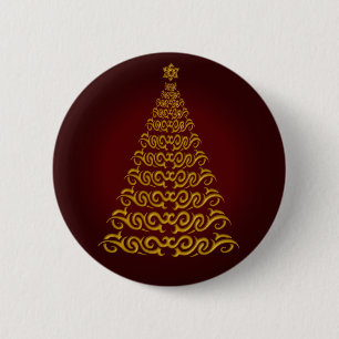 Elegant Red Christmas Tree Button