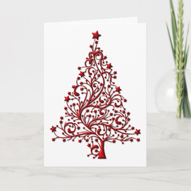 Elegant Red Christmas Tree Card (Front)