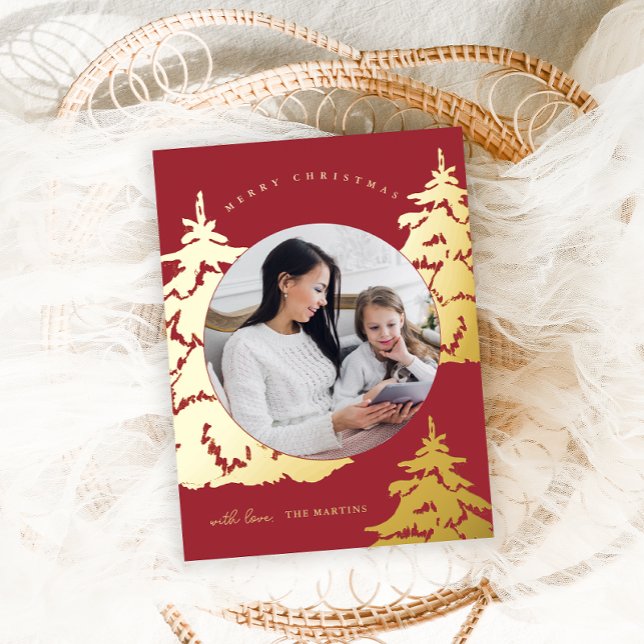 Elegant Red Christmas Tree Two Photo Holiday (Creator Uploaded)