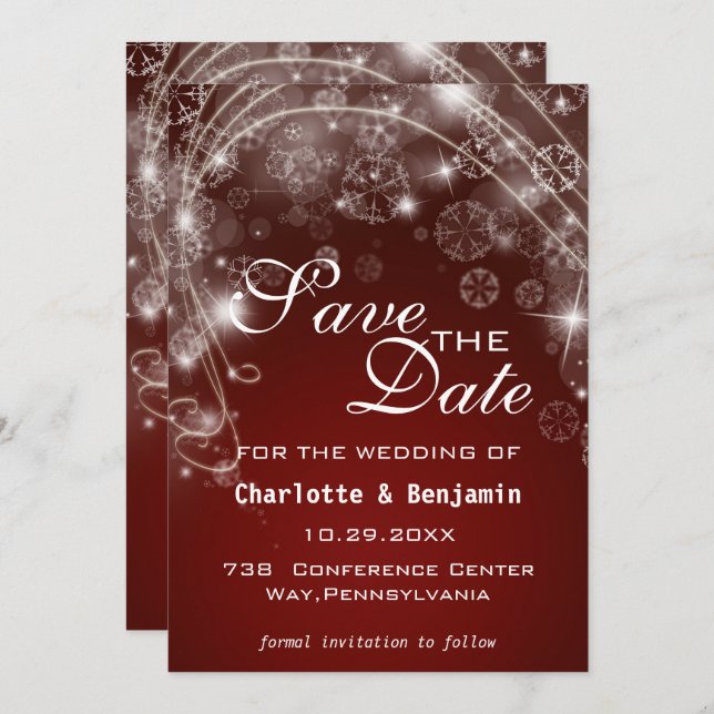 Elegant Red Christmas Winter  Save The Date (Front/Back)