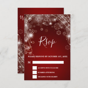Elegant Red Christmas Winter Wedding RSVP Card