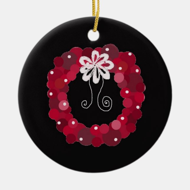 Elegant Red Christmas Wreath Ceramic Tree Decoration (Front)