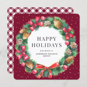 Elegant Red Christmas Wreath Corporate Business Holiday Card