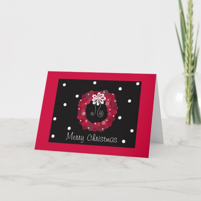 Elegant Red Christmas Wreath Holiday Card (Front)