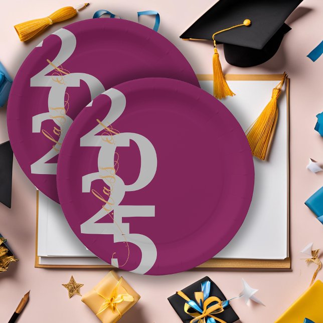 Elegant Red Class of 2025  Graduation Party Paper Plate (Elegant Red Class of 2025 Graduation Party Paper Plates)