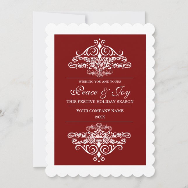 Elegant Red Company Seasonal Greetings Holiday Card (Front)