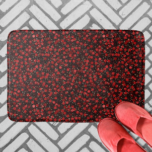 Elegant Red Confetti on Black Glitter Style Bath Mat