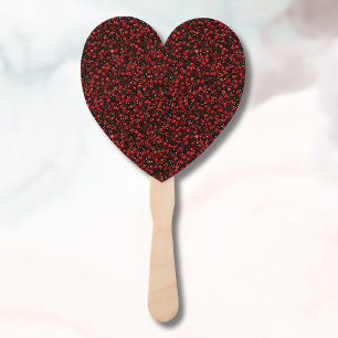 Elegant Red Confetti on Black Glitter Style Hand Fan