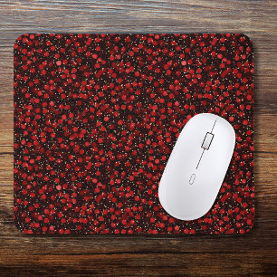 Elegant Red Confetti on Black Glitter Style Mouse Mat
