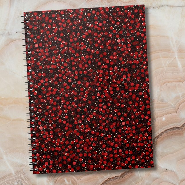 Elegant Red Confetti on Black Glitter Style Notebook (Creator Uploaded)