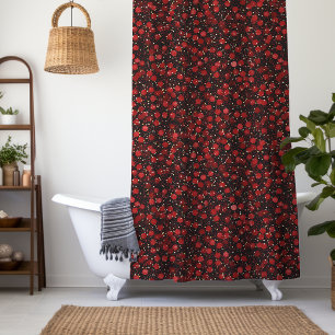 Elegant Red Confetti on Black Glitter Style Shower Curtain