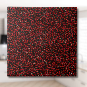 Elegant Red Confetti on Black Glitter Style Tile