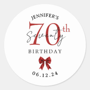 Elegant Red Coquette Bow 70th Birthday Party Classic Round Sticker