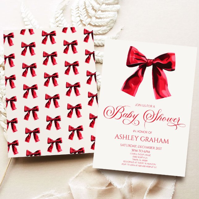 Elegant Red Coquette Bow Baby Shower Invitation (Creator Uploaded)