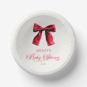 Elegant Red Coquette Bow Baby Shower Paper Plate
