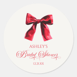 Elegant Red Coquette Bow Bridal Shower Classic Round Sticker