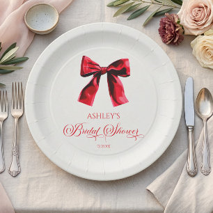 Elegant Red Coquette Bow Bridal Shower Paper Plate