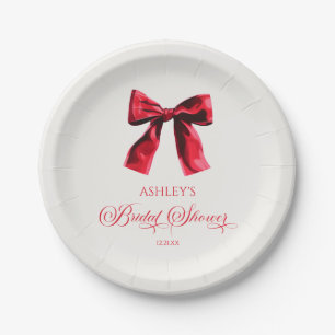 Elegant Red Coquette Bow Bridal Shower Paper Plate