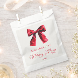 Elegant Red Coquette Bow Holiday Party Favour Bags