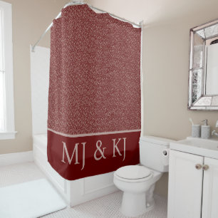 ELEGANT RED CREAM MONOGRAM INITIALS LEAF PATTERN SHOWER CURTAIN