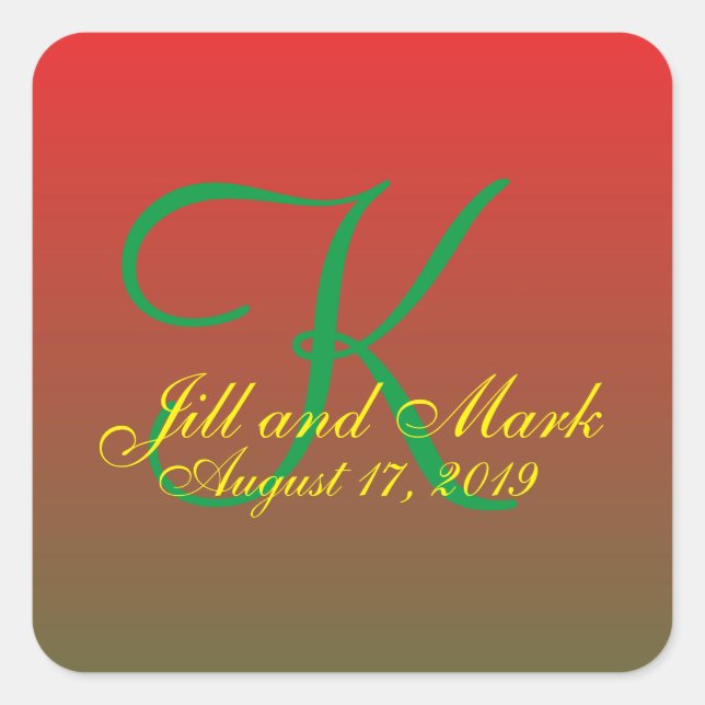 Elegant Red Custom Budget Monogram Wedding Square Sticker (Front)