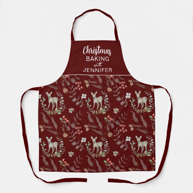 Elegant Red Custom Christmas Baking with Name Apron (Front)